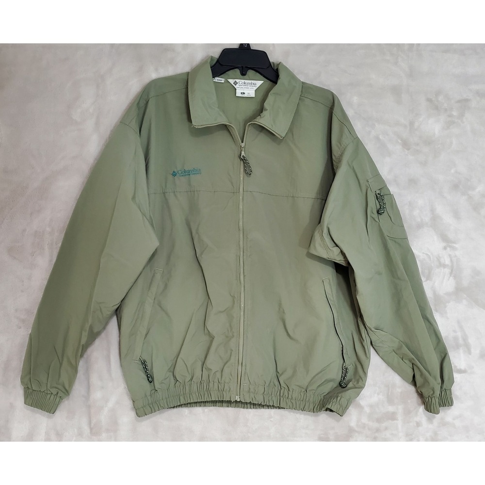 Vtg Columbia Jacket Mens L Full Zip Nylon Windbreaker Green Lightweight Taiwan
